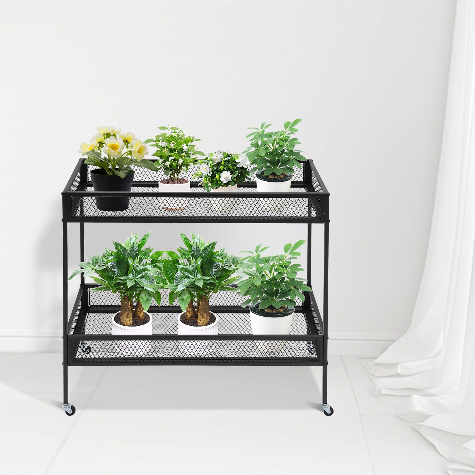 Genérico Carro utilitario de Hierro de 2 Niveles con Ruedas, Negro, 102 x 41 x 102,5 cm