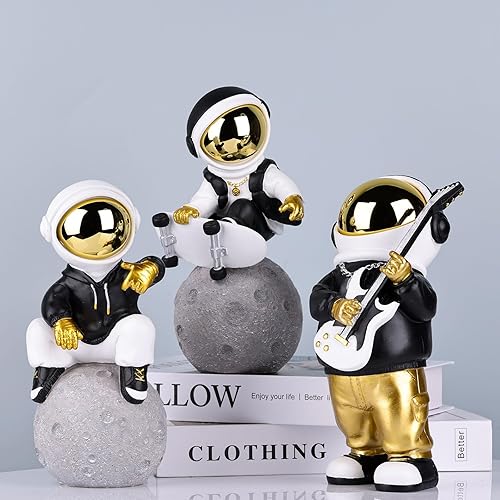 Miniatura 3 de Estatuas de astronauta, escultura de astronauta, arte de resina, regalos para niños, figura negra y dorada, decoración de habitación para hombres,