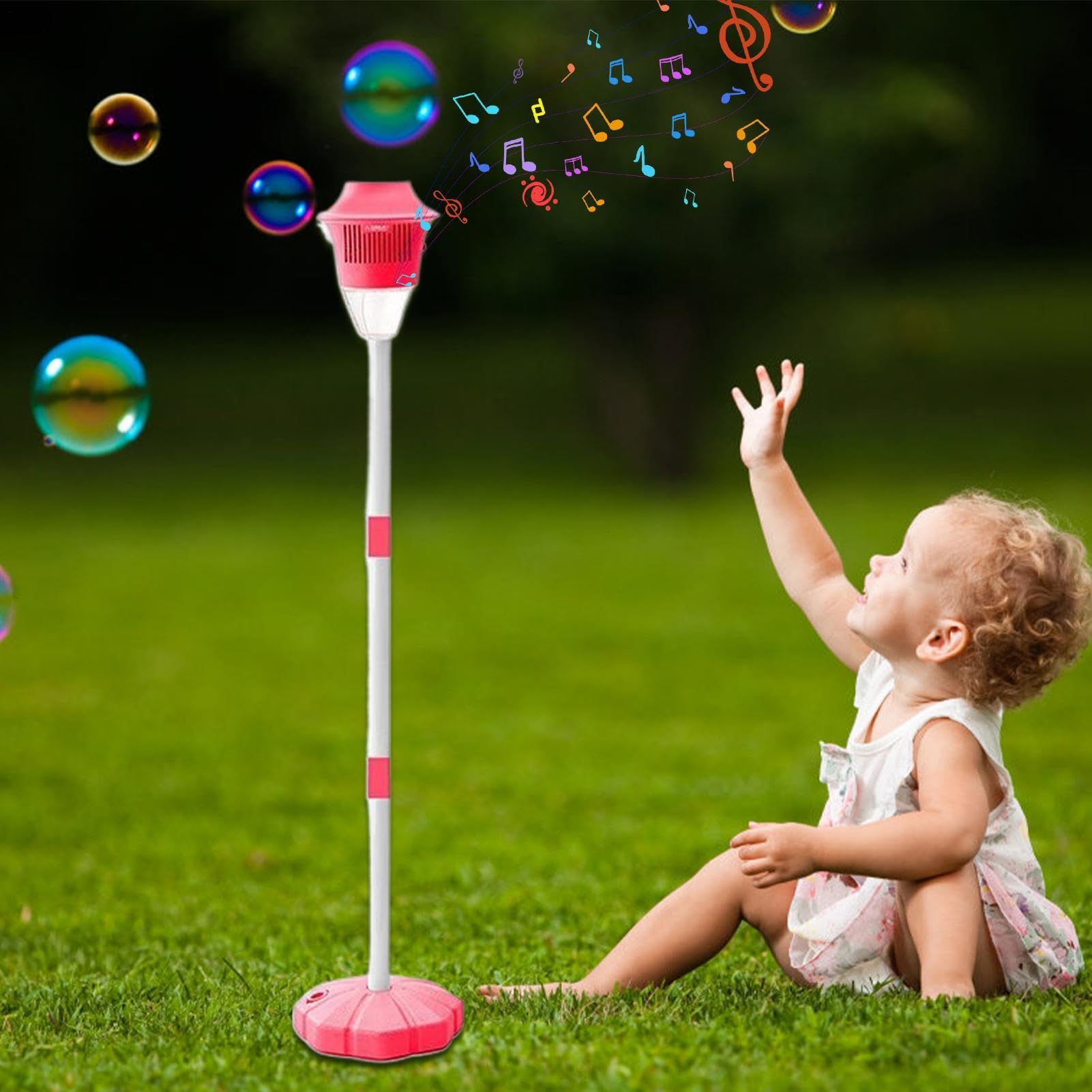 Seifenblasenmaschine mit Fuß – Halterung für Seifenblasenmaschine für Partys, Bubble Machine auf Fuß mit Licht | höhenverstellbar und abnehmbarer Sockel | Außendekoration USB wiederaufladbar Ma