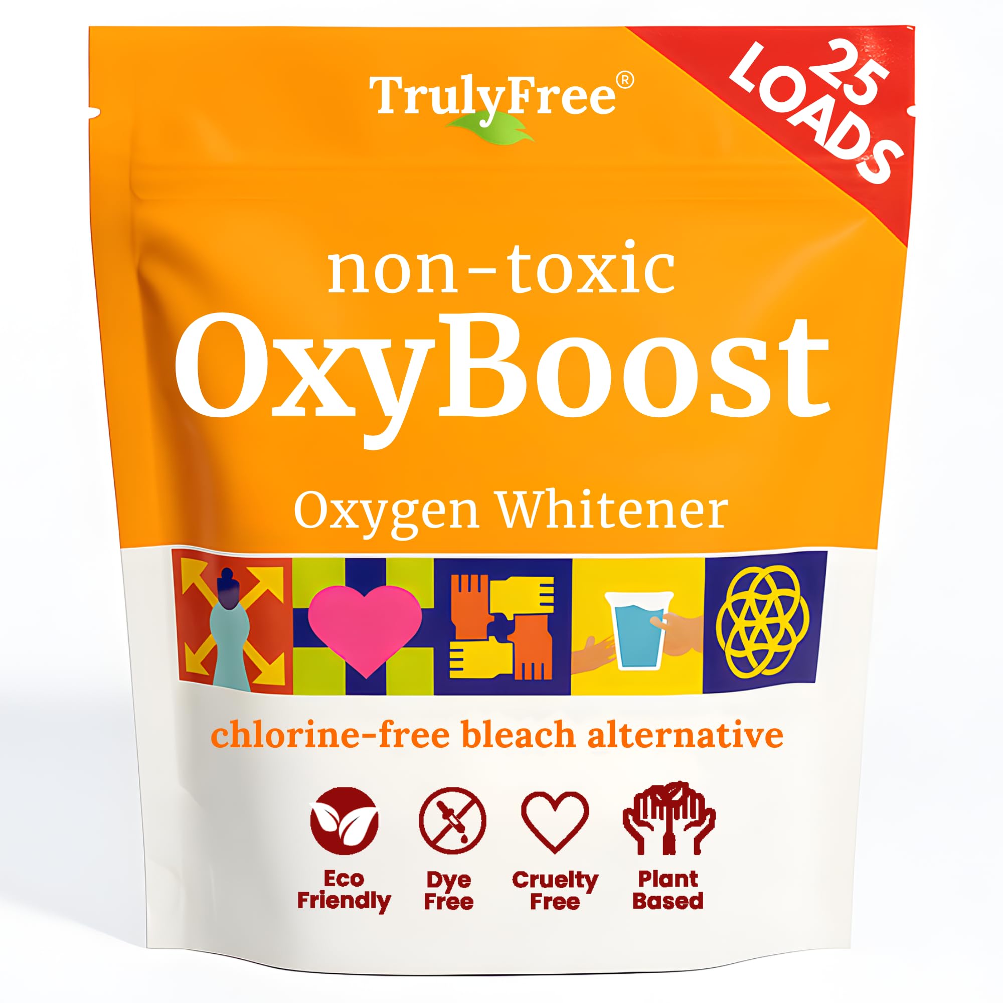 Truly Free OxyBoost - Oxygen Stain Remover Powder for Laundry | Color Safe Stain Remover for Clothes | Chlorine-Free Whitener for Whites & Colors | Oxy Cleaner with Sodium Percarbonate (12.5oz)