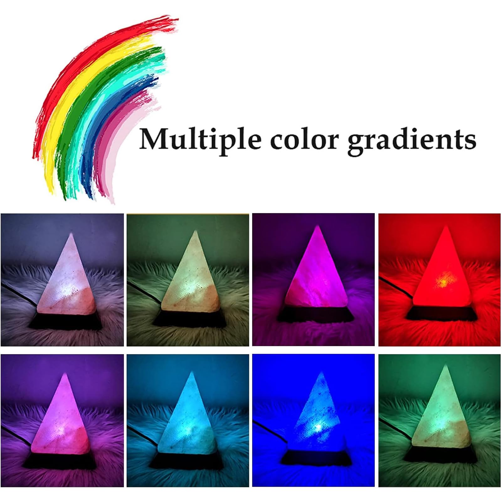Hyuduo Himalayan Salt Lamp – USB Powered, 7 Color Changing LED, Hand-Carved Pyramid Crystal Salt Rock With Wood Base, Compact Night Light