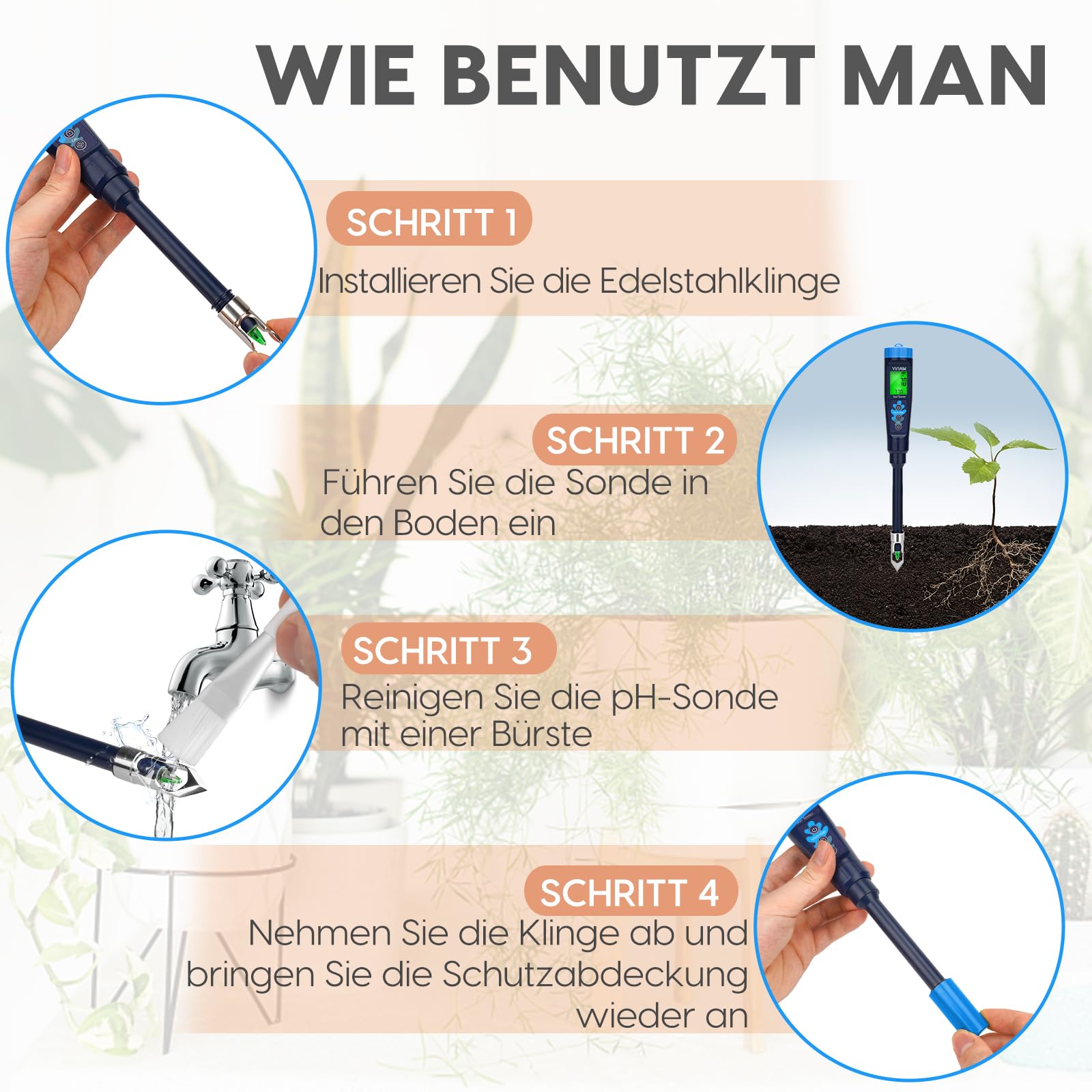 Digitales Boden pH Messgerät, pH Tester für Boden und Wasser, Heimgebrauch Zimmerpflanzen Fleisch Teig Wein Bier Joghurt Saucen Pool