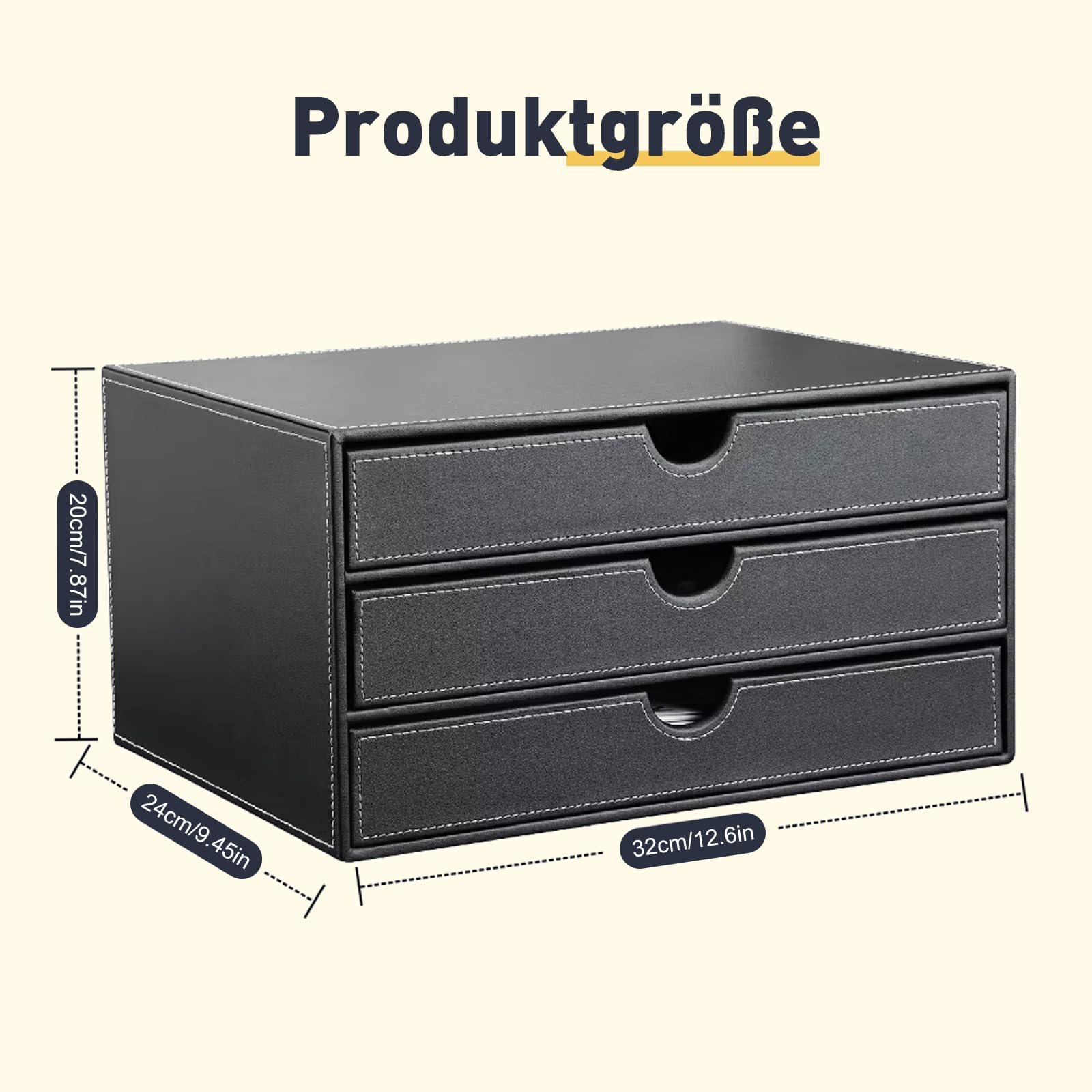 Caja de escritorio de piel con 3 cajones A4, organizador de oficina