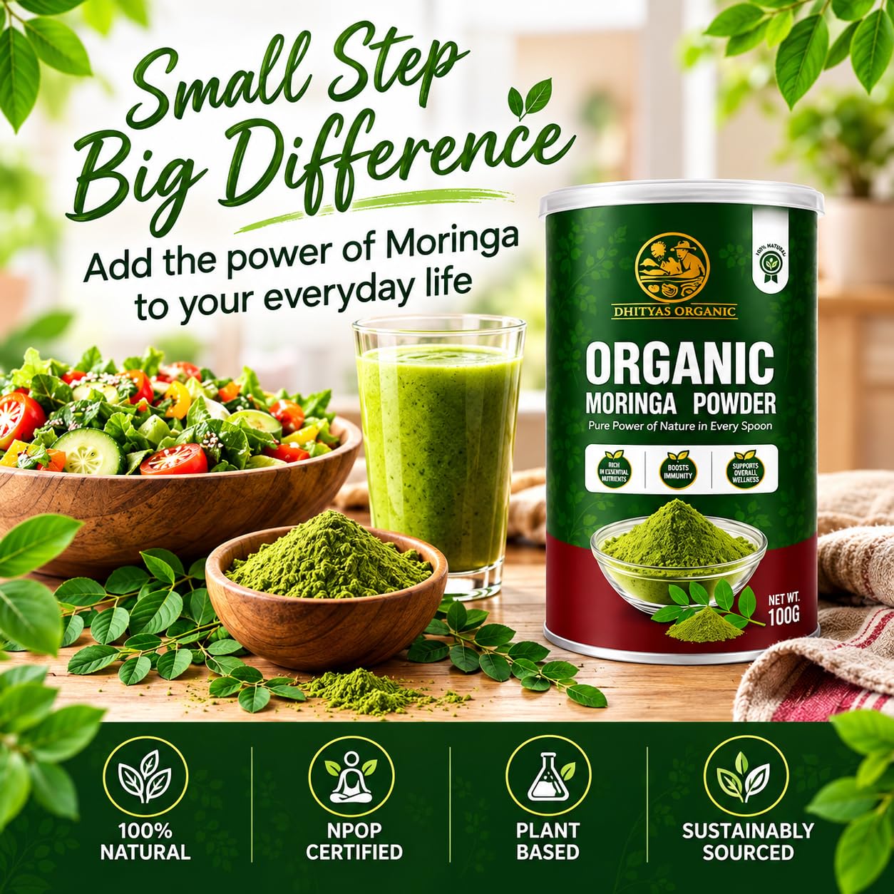 DHITYA'S ORGANIC Organic Moringa Powder Natural Leaf Powder 100g — Amazon image 8