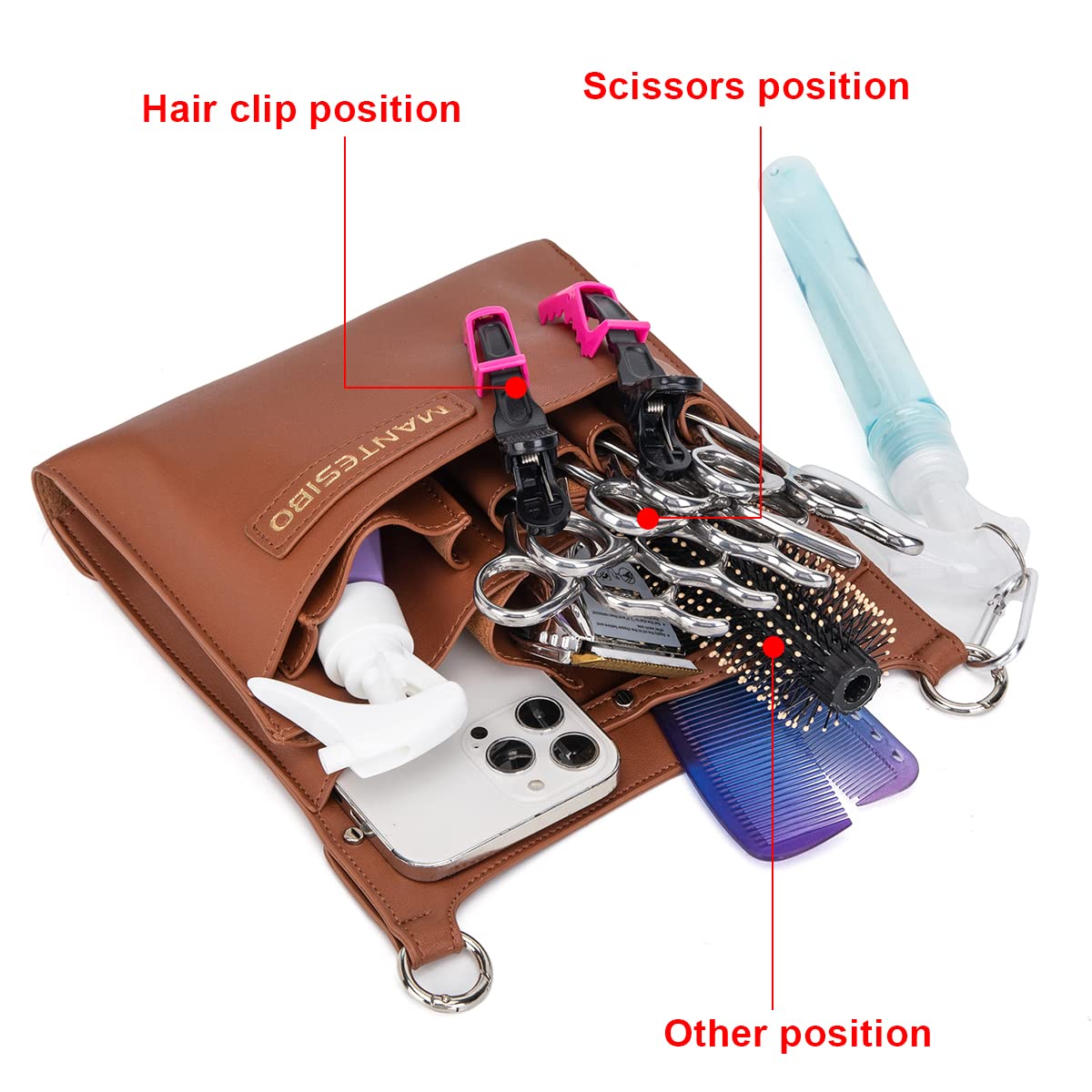 Marsupio per Parrucchiere, Marsupio per Strumenti per Parrucchieri, Marsupio per Forbici, per Taglio di Capelli con Tracolla Regolabile per Pettini, Rasoi, Forbici, Clip (LQ-IT Marrone)