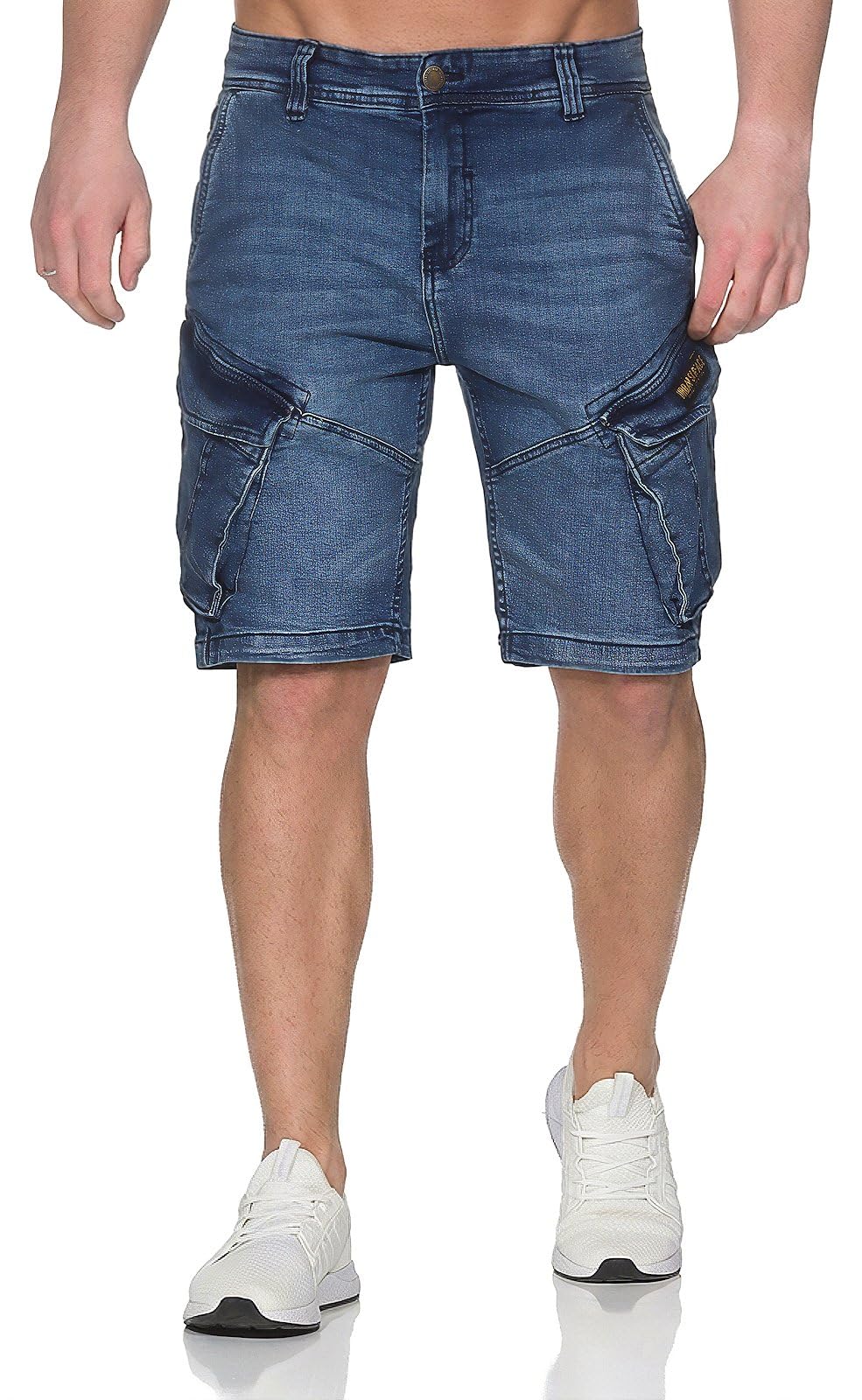 Urban Surface Herren Cargo Jeans Shorts Kurze Denim Hose Bermuda Männer mit Seitentaschen LUS-153