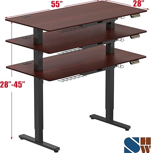 Miniatura 87 de SHW - Escritorio de pie eléctrico de altura regulable con memoria - 48 x 24 pulgadas, marrón rústico Marrón