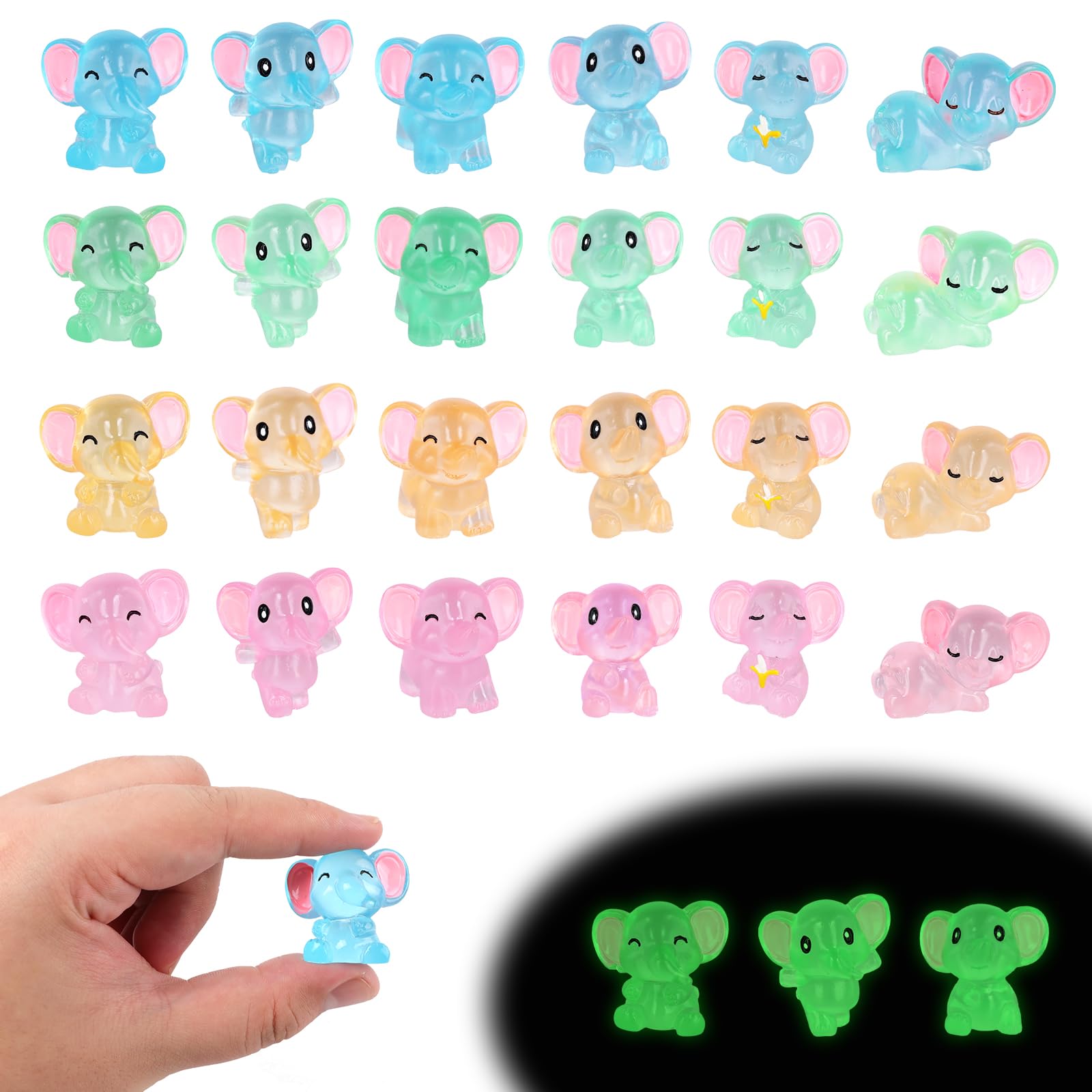 48szt Swiecacych Sloni, Uroczych Miniaturowych Swiecacych Sloni z Zywicy Miniaturowych Swiecacych w Ciemnosci Sloni Dekoracji Statuy Zwierzat do Dekoracji Ogrodowego Domku dla Lalek
