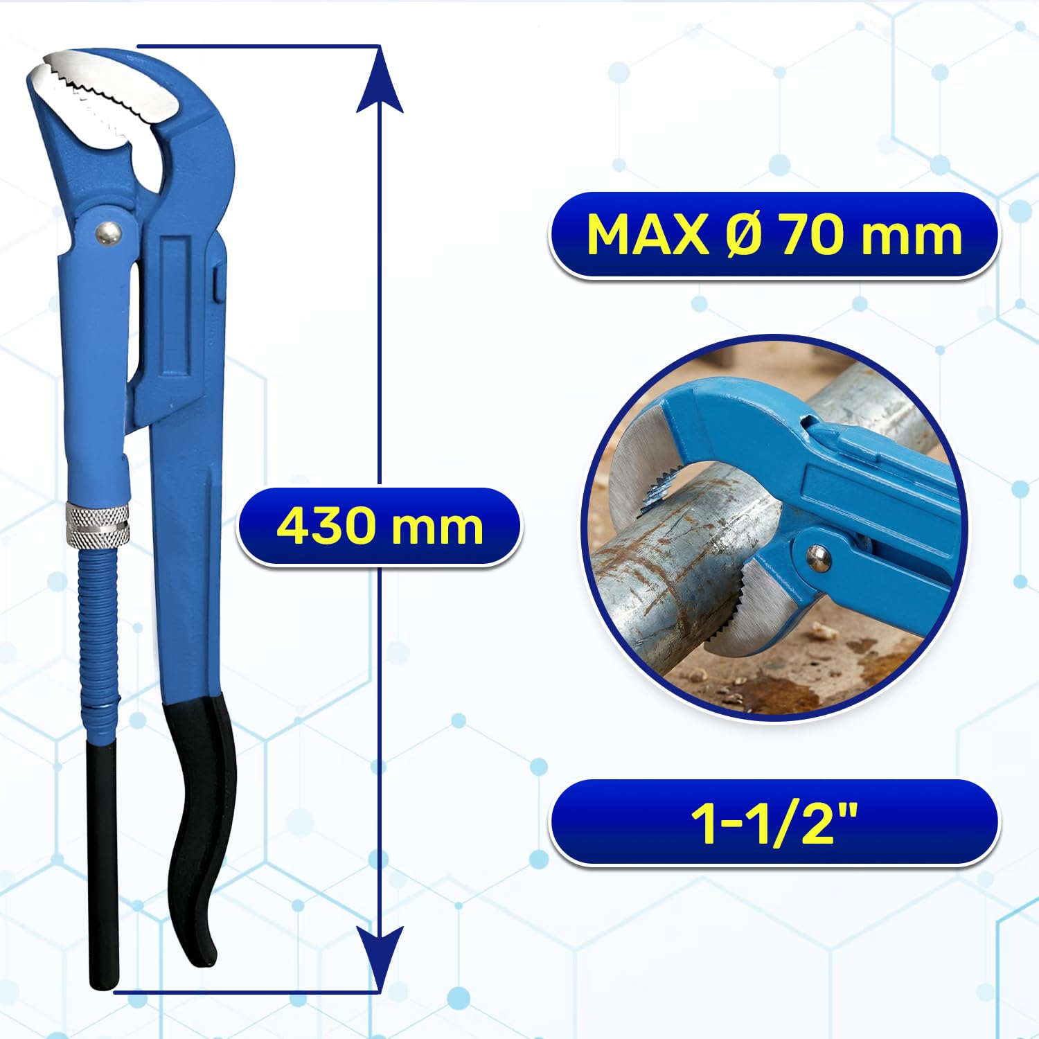 MONTERAL Pappagallo Idraulico da 1 1/2" Tipo S 430 mm - Chiave a Pappagallo è Realizzata in Acciaio Legato al Cromo-Vanadio CrV - Conforme alla Norma DIN 5234