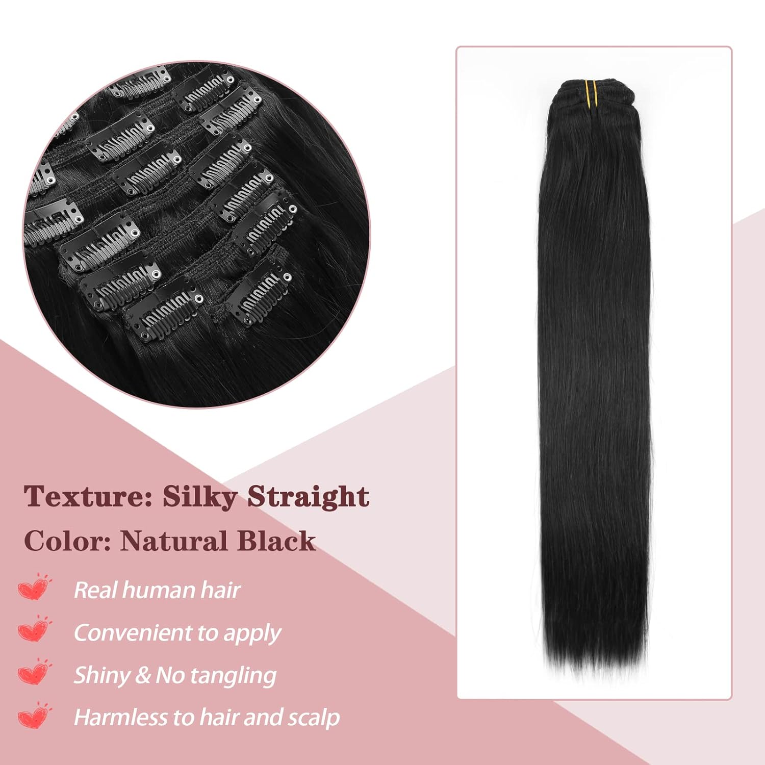 Sixstarhair Clip in Hair Extensions Real Human Hair Silky Straight Natural Black 12 Inch Clip ins for Black Women Hair Extensions Brazilian Real Human Hair 120 Grams 7 Pieces with 17Clips