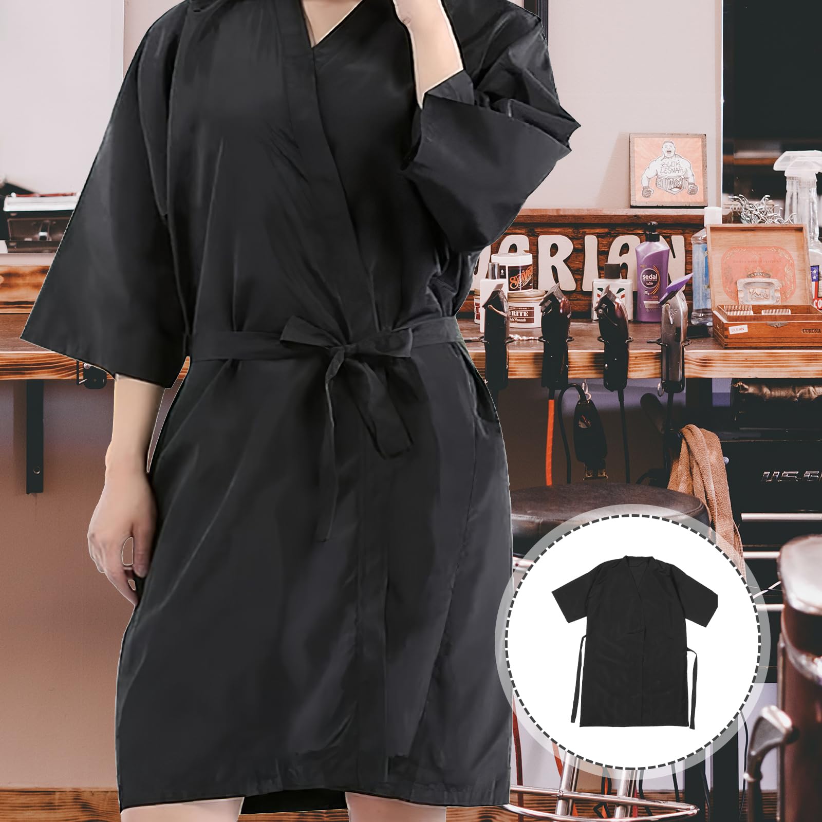 Camice Da Parrucchiere Kimono Nero Con Cintura Regolabile Vestaglia Leggera E Traspirante Per Taglio E Bellezza Unisex Per Saloni Di Parrucchieri