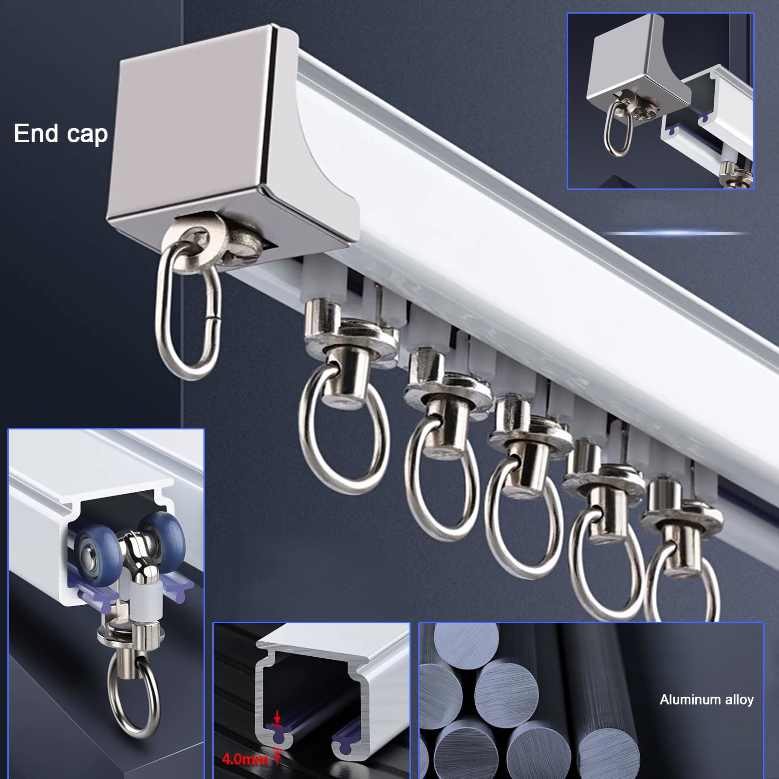 Rail de Rideau en Aluminium Montée au Plafond Silencieux Chambre à Coucher (4.4m)