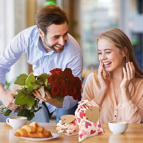 Miniatura 5 de Newwiee 12 bolsas de regalo para el día de San Valentín, bolsas de arpillera de 5 x 7 pulgadas, bolsas de regalo de corazón de San Valentín para