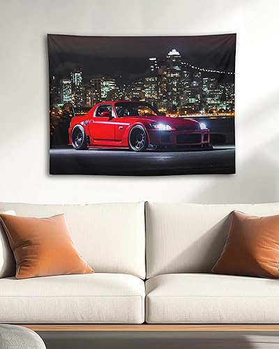 Miniatura 10 de QEOPGNE Tapiz grande para colgar en la pared, diseño de puente de puerta dorada, grandes olas, japonés, retro, Jdm, auto, R34, tapiz para