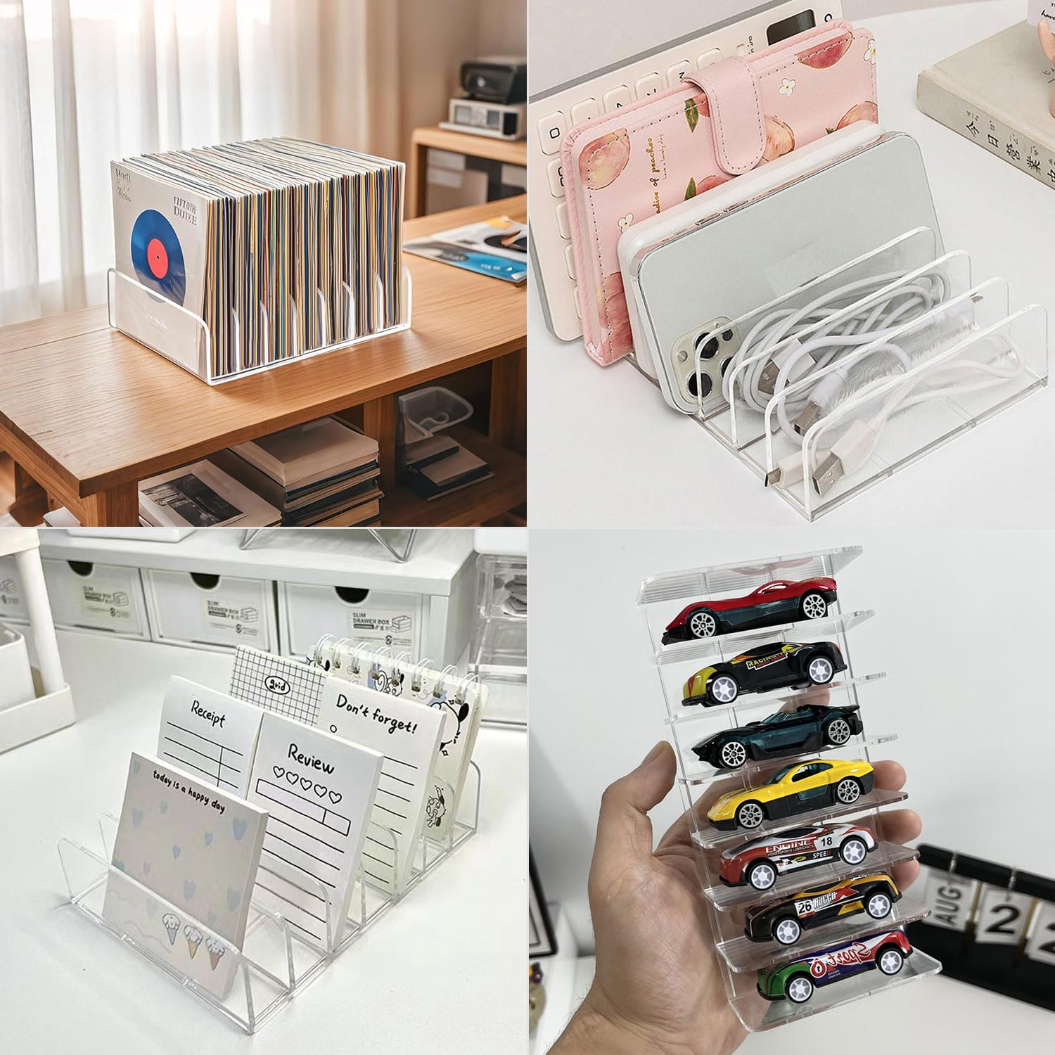 2 Pcs Transparent CD Holder, CD/DVD Presentation Rack, Acrylic CD/DVD Display Shelf, Multi-Slot CD Storage Rack, CD Organiser Stand for Cassettes Game Cassettes Books Cosmetics — view 8