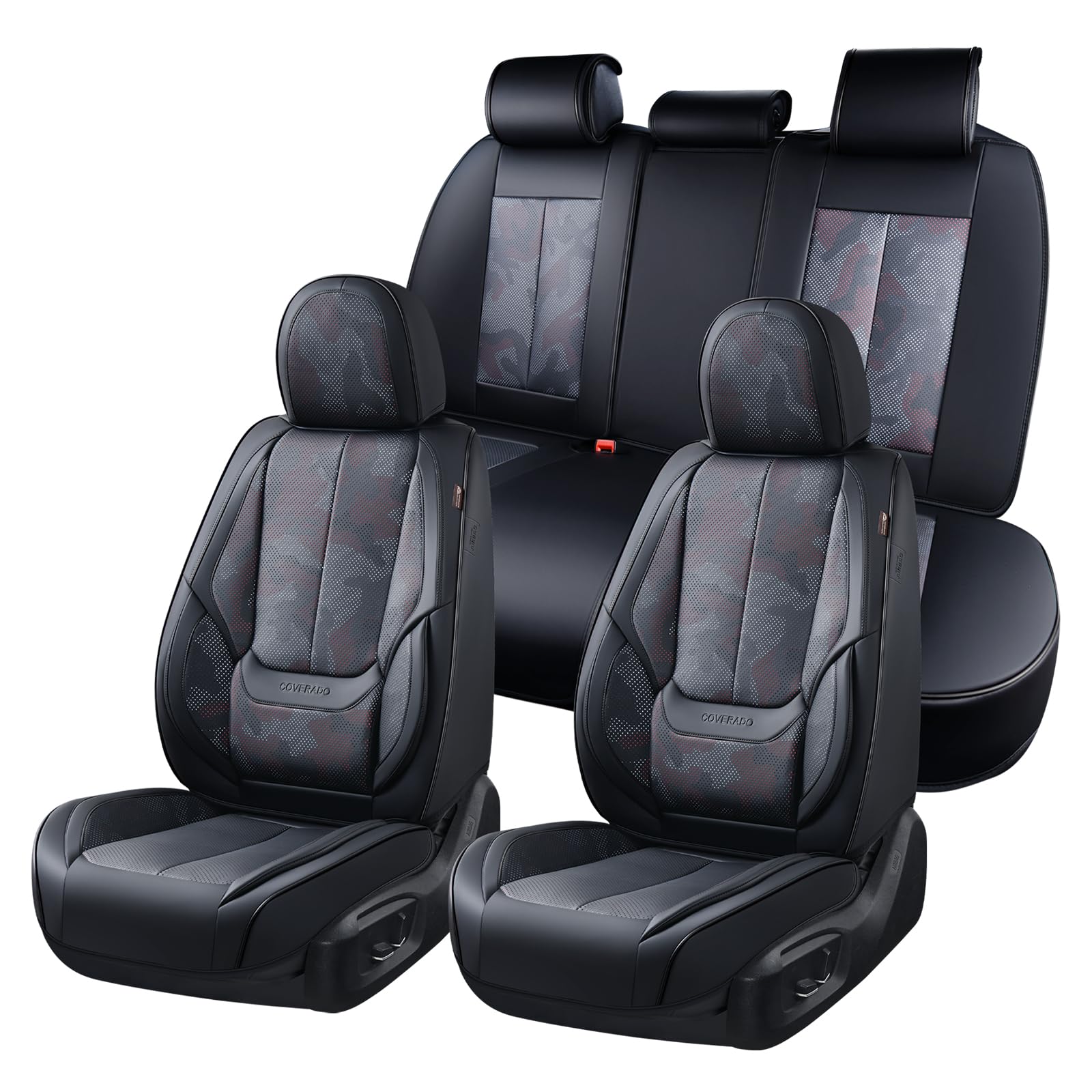 Coverado Seat Covers, Car Seat Covers Full Set, Leather Seat Covers for Cars, Car Seat Protector, Black Car Seat Covers Front Seats and Back Seats Universal Fit for Most Cars Camo