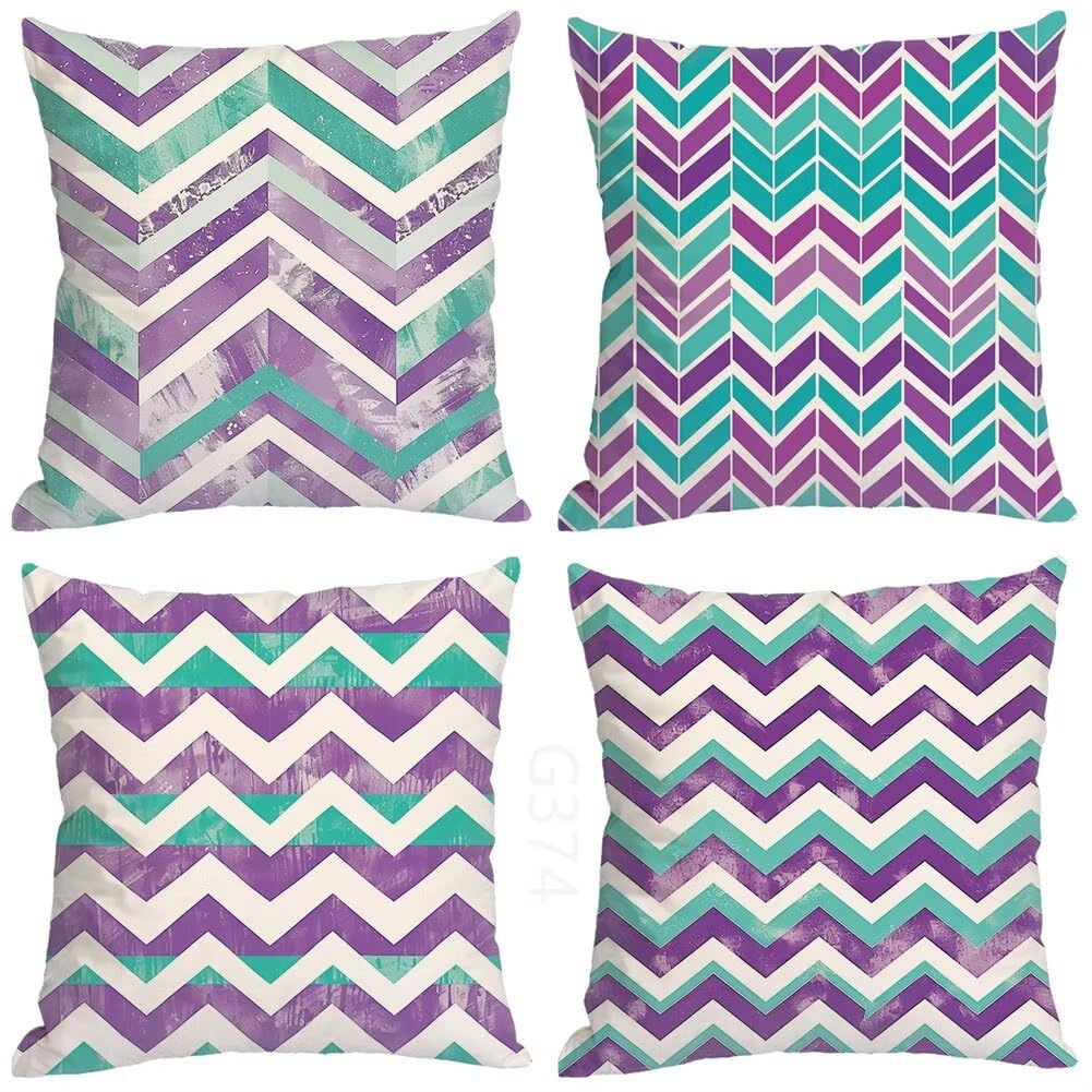 Kissenbezug 50 x 50 4er Set Kissenbezug Lila Dekokissen Modern Sofakissen Leinen Kopfkissenbezug Grün Kissenbezüge Kissenhüllen für Geschenke für Frauen Zierkissenbezug, Sofa Wohnzimmer Zierkissen G-4