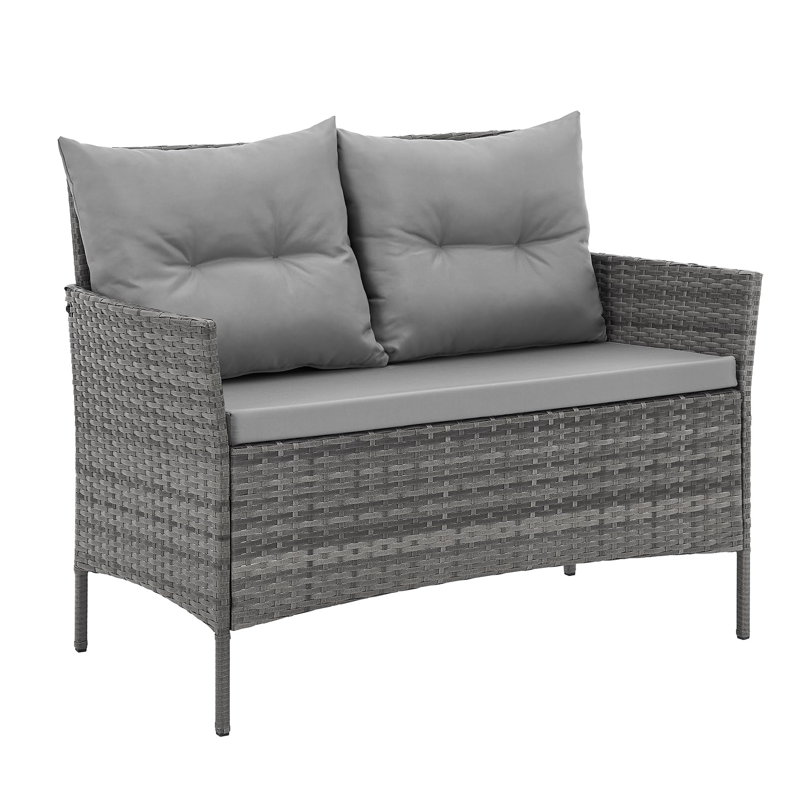 SVITA Dallas Gartensitzgruppe Polyrattan 4-teilig Outdoor Set mit 2 Sesseln 2er-Sofa & Esstisch Wetterfestes PE-Rattan Stahlrahmen & Sitzkissen Grau