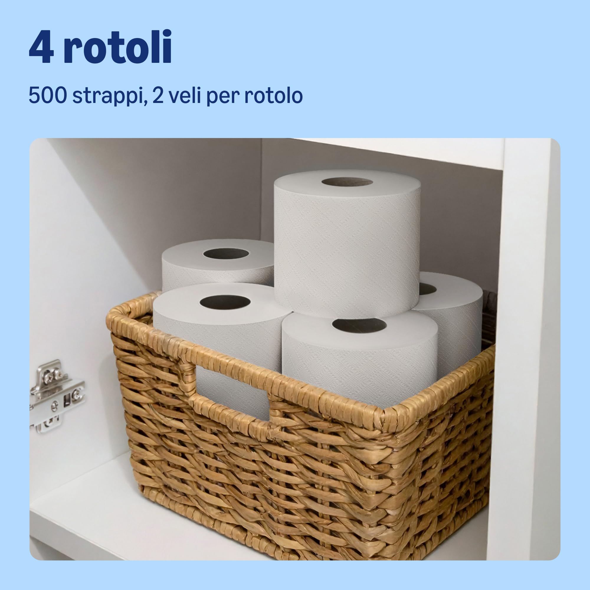 by Amazon - Carta igienica (maxi rotolo), 2 veli, trapuntata, morbida e delicata, 4 rotoli (1 confezione da 4), 500 strappi per rotolo, certificata FSC