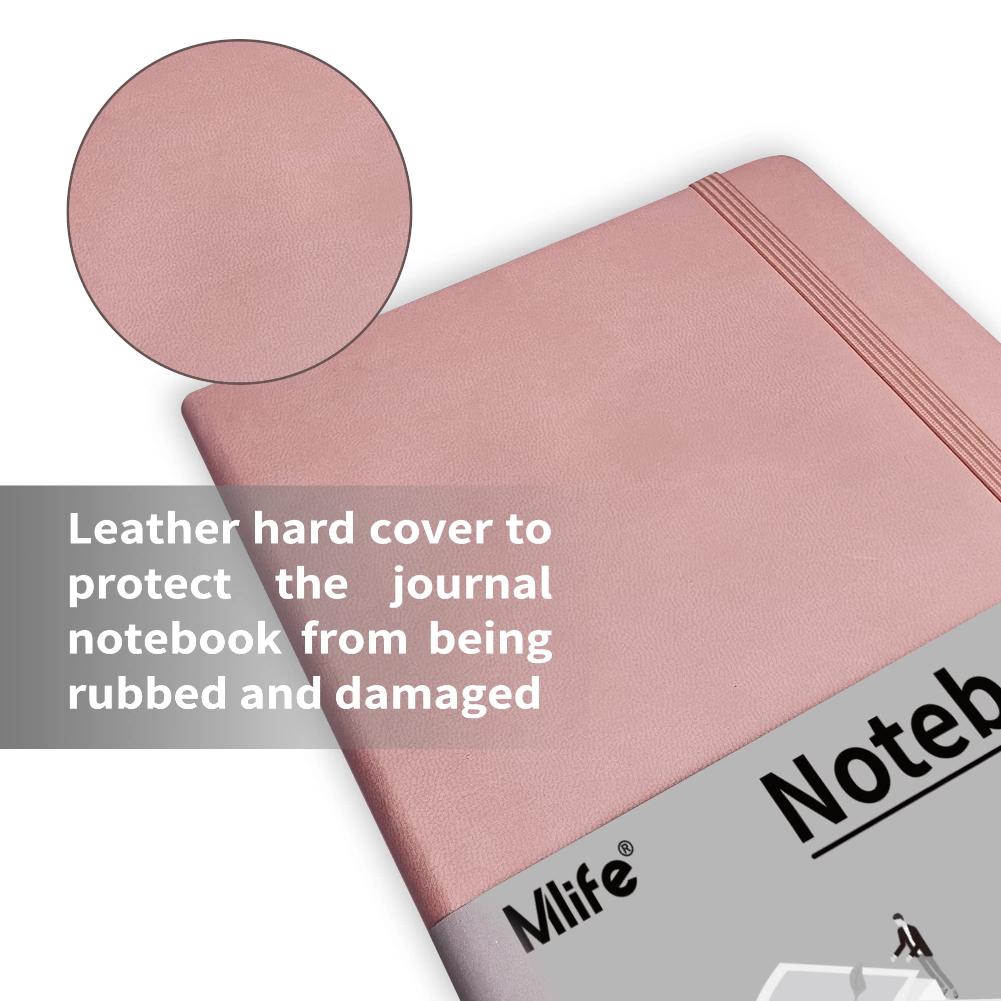 Mlife A5 Notatnik w linie-2 Pack,80 GSM Gruby papier z 192 stronami, Notatnik z twardą okładką PU z wewnętrzną kieszenią, Elastyczna opaska, Notatniki do pisania w biurze, szkole, domu i firmie