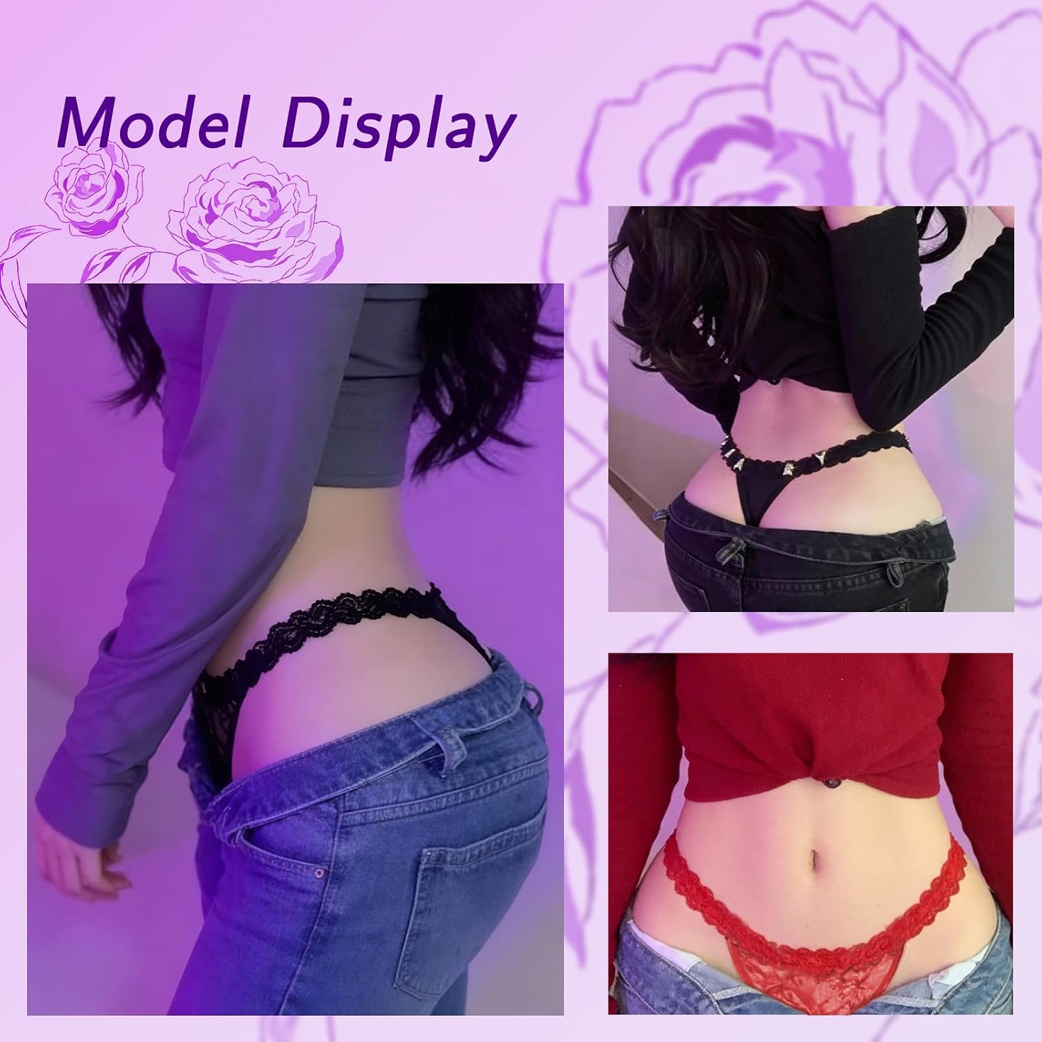 STAPERFO Personalized Thongs with Name On It, Custom Thong with Rhinestone Letter Lace Underwear Panties for Couple Gift