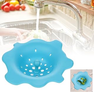 Silicone Flower Floor Drain Filter,Kitchen Sink Drain Strainer,Drain Cover Floor Drain Protector,Bathroom Hair Filter,Sink Plug for Kitchen and Bathroom (Blue)