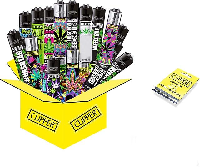 Hemp Motifs (Weed) Collector Mix Clipper (10 x Lighter Plus 9 Free Clipper Flints + Free Tea Bag) 10 pcs