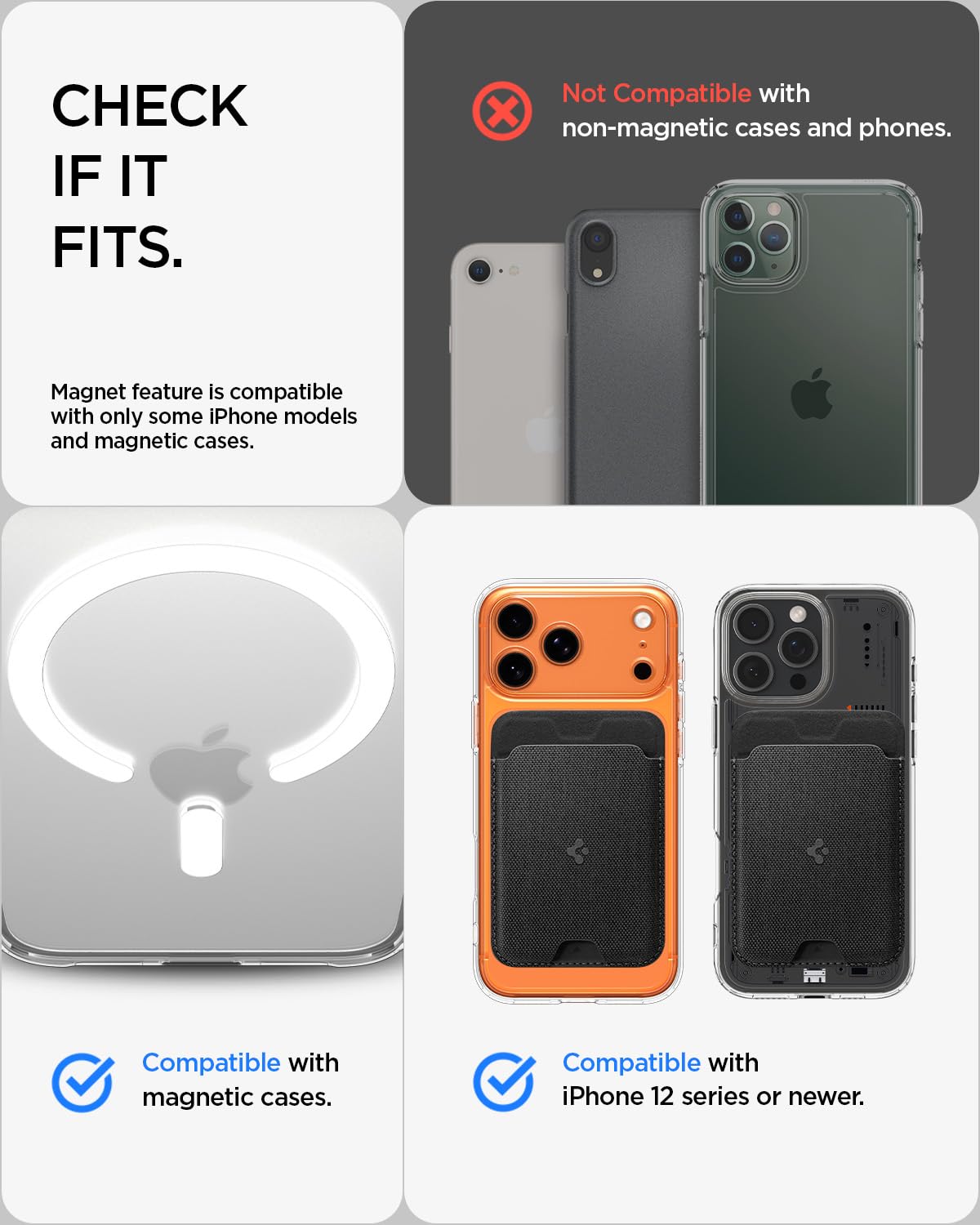Spigen Urban Fit MagFit Portafoglio (5 carte) Magsafe Wallet Magnetico Portacarte Compatibile con iPhone 17/16/15/14/13/12 Modelle, Accessori MagSafe - Nero