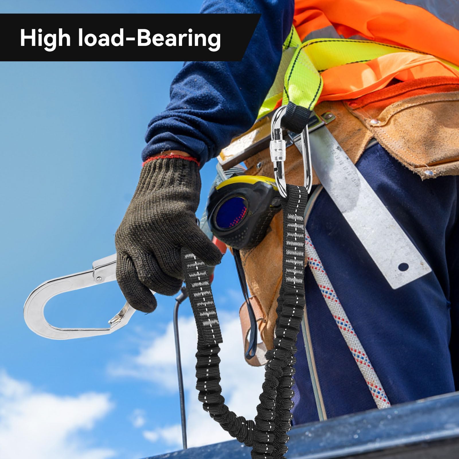 Set 3 Cordini Di Sicurezza Riflettenti Con Moschettone - Cintura Anticaduta Per Lavori In Altezza E Outdoor - Foto 5