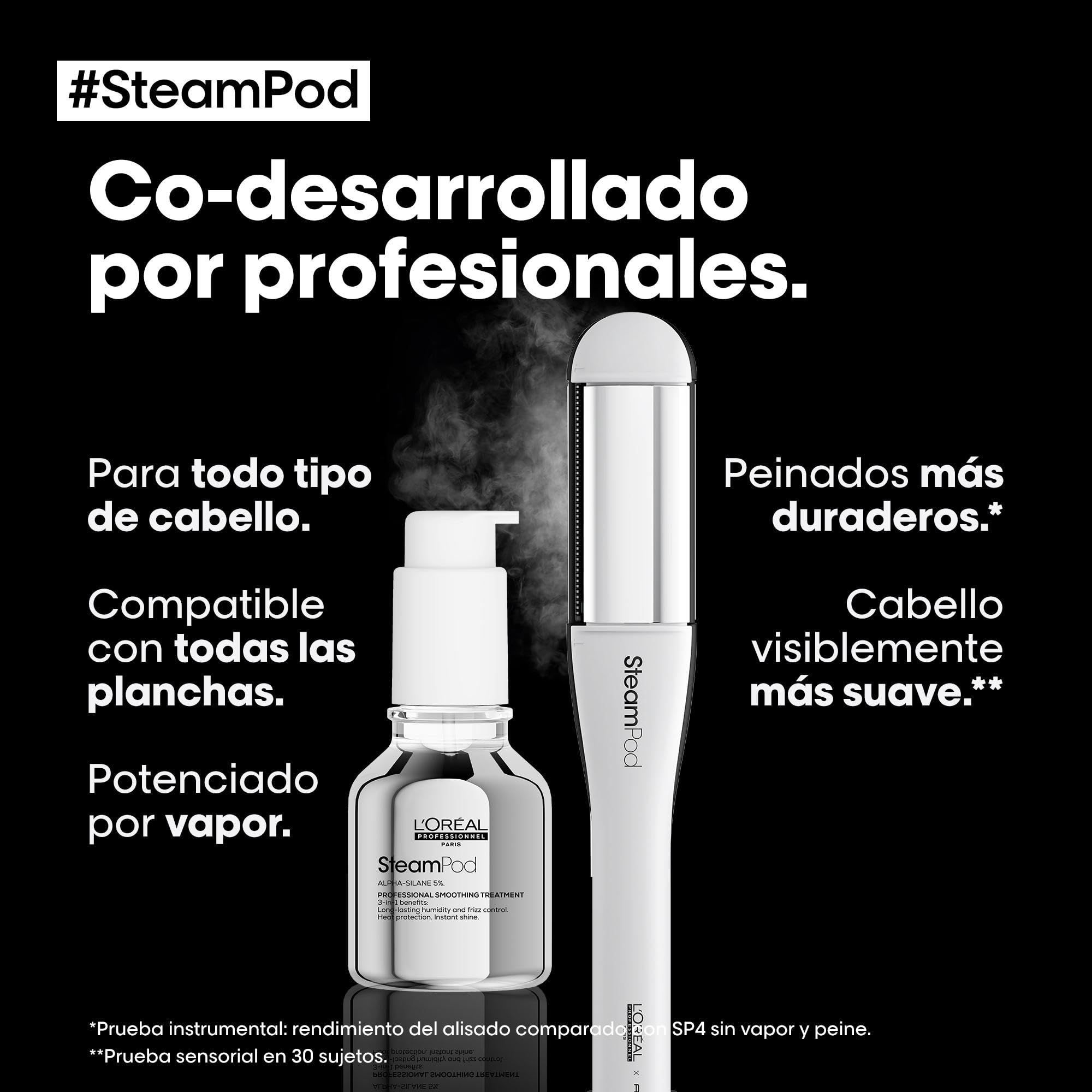 L'Oréal Professionnel Set con SteamPod 4 Plancha Profesional con tecnología de vapor y Sérum SteamPod 3-EN-1, 50 ml