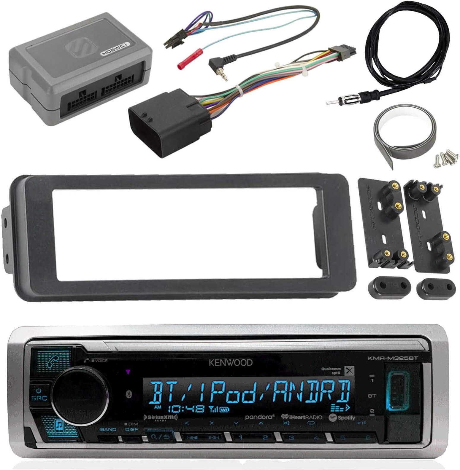 Kenwood Marine Digital Media Bluetooth Receiver, 1996-13 Scosche Harley Davidson Weathershield, Scosche Handlebar Control Interface, 1996-12 Harley Davidson ISO DIN Kit, Antenna
