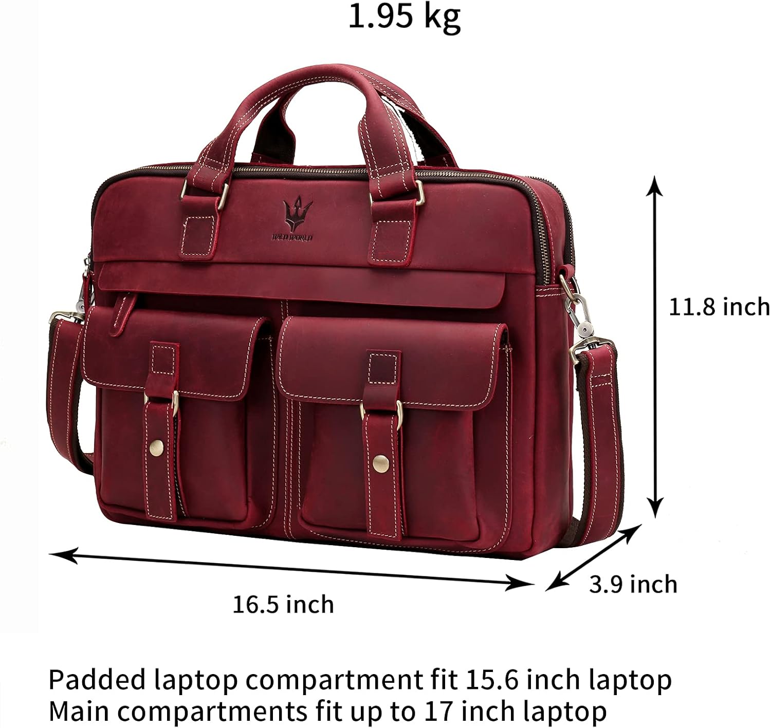 Best Cyber Deals 🔥 WILD WORLD Leather Briefcase Shoulder Bag for Men Business Messenger and Laptop Bag Fit Up to 17 Inch Computer (Red)