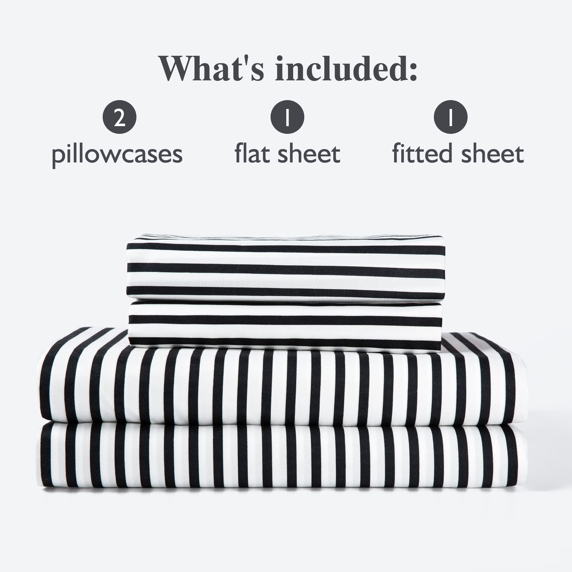 4 Piece Bed Sheet Set with 2 Pillow Cases, Navy Pinstripe/Classic Pattern Sheets Queen Size