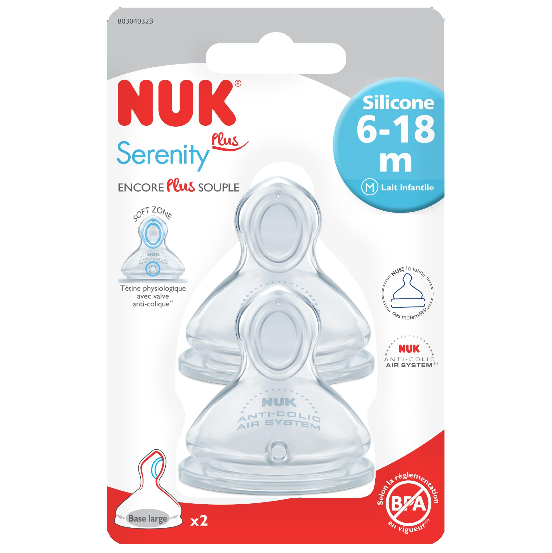 NUK - Set di 2 tettarelle taglia 6-18 mesi, latte infantile