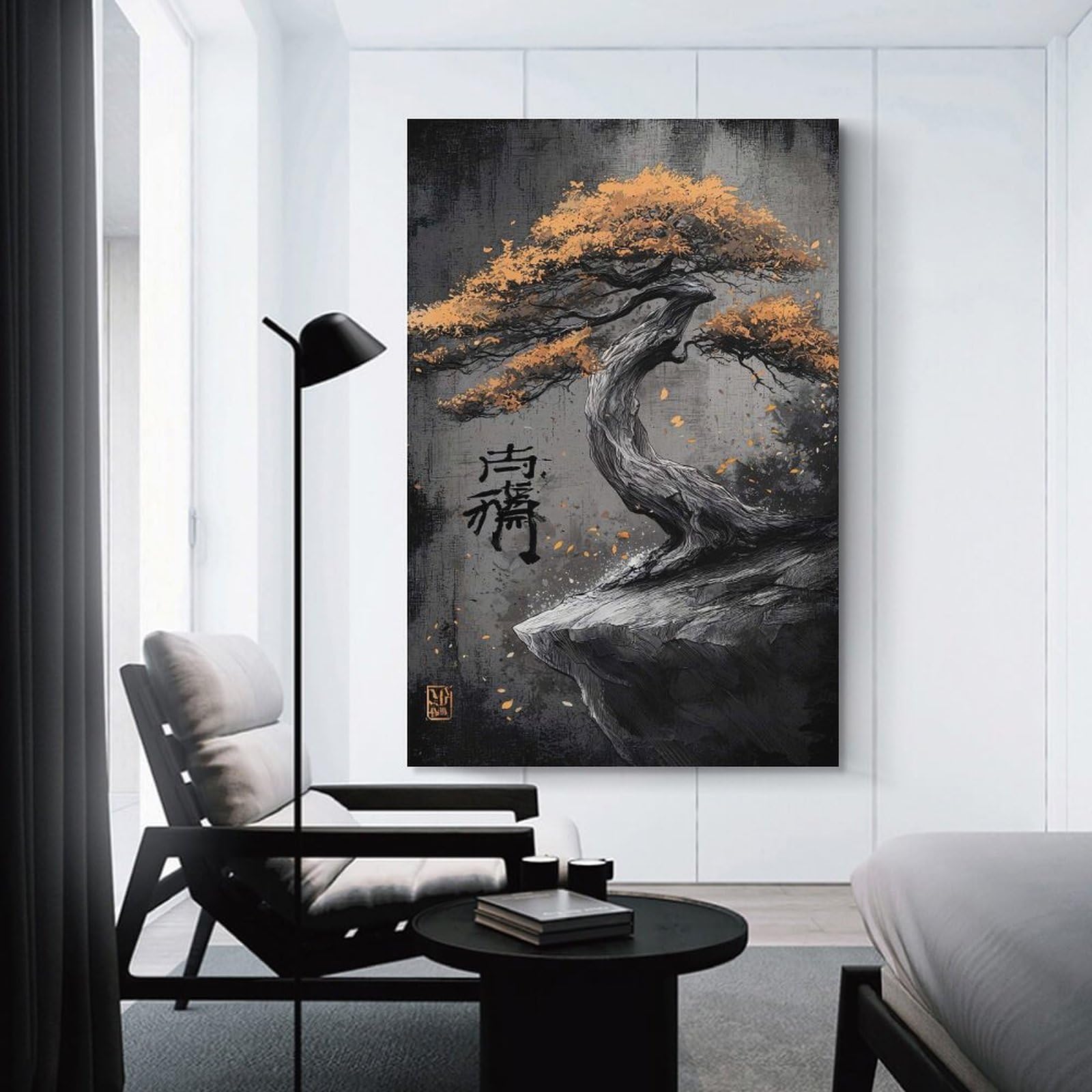 Junmoney Canvas Art Print Bonsai Tree on Cliff Edge, 16x24inch(40x60cm), for Office, Study Or Home Workspace, Wall Art That Adds Style to Work Areas