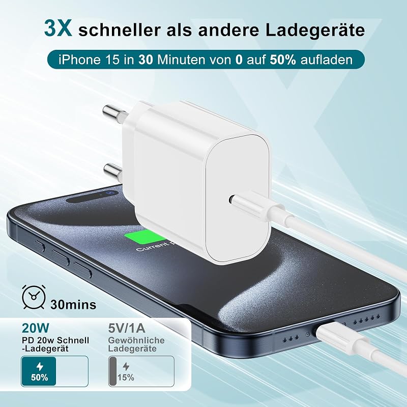 DGVERS iPhone Gyorstöltő Szett - 20W USB-C Adapter és 2M Kábel iPhone 17/16/15 Sorozathoz, iPad Air/Mini Készülékekhez Kompatibilis