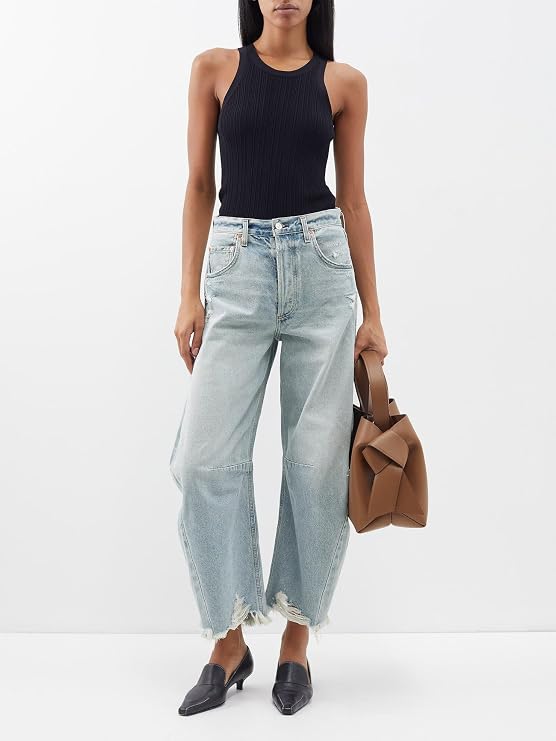 Allimy Womens High Waisted Barrel Horseshoe Baggy Jeans Trendy 2026 with Raw Hem Non Stretch