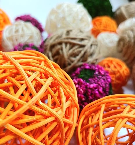 Miniatura 2 de 24 bolas decorativas, bolas de mimbre, bolas de musgo, bolas de ratán, bolas verdes decorativas para bolas de ratán de mimbre, juego de jarrón para