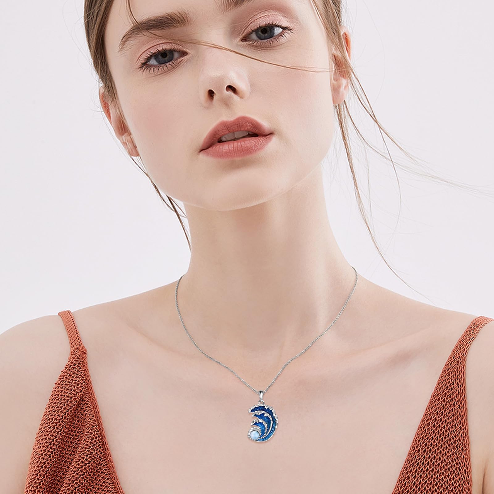 AXELUNA Onda collana in argento Sterling con ciondolo a forma di onda dell'oceano collana gioielli da spiaggia collana girocollo per donne uomini regali di Natale, 29.5mm x 17.2mm, 20-Zoll-Kette