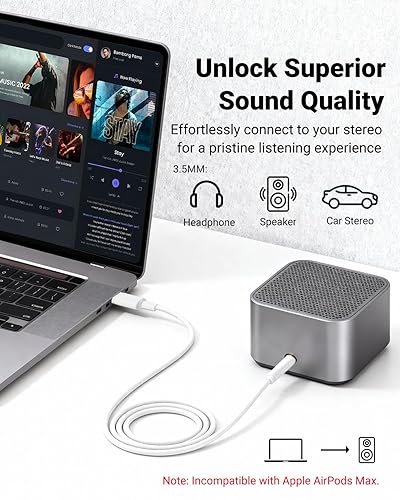 Miniatura 2 de Seulliya Cable auxiliar de audio USB C a 0.138 in, cable auxiliar para iPhone 15, tipo C a 0.138 in, cable estéreo de automóvil compatible con