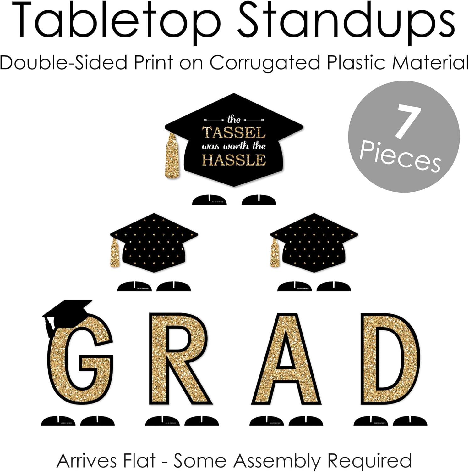 Big Dot of Happiness Gold Graduation Party Centerpiece Table Decorations - Tabletop Standups - 7 Pieces