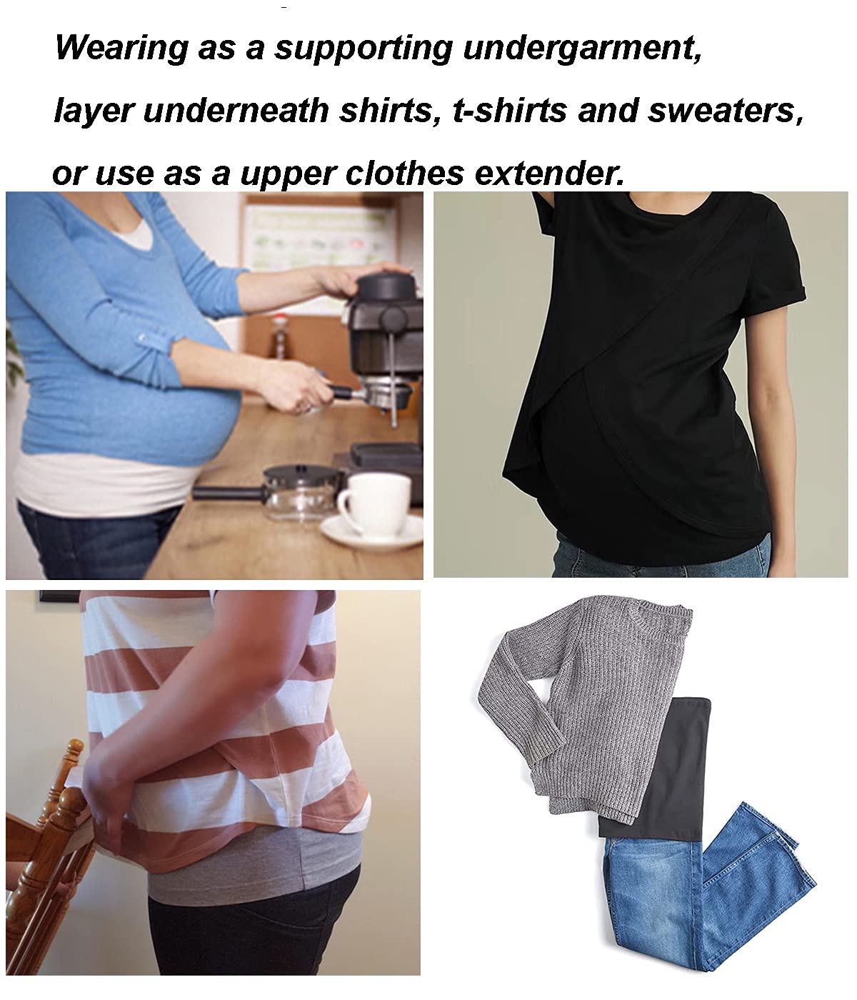 Combinación de extensores de camisas de maternidad y extensores de cintura, banda de vientre de maternidad sin costuras