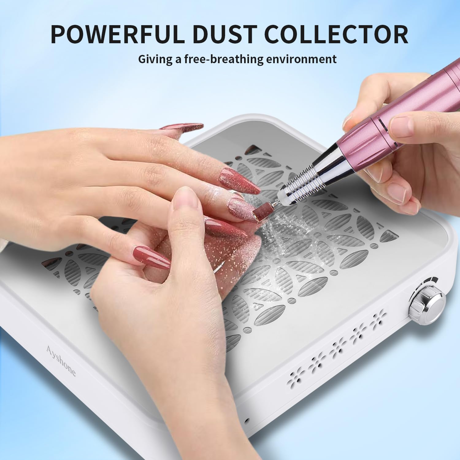Nail Dust Collector with 2 Reusable Filters,Powerful Nail Dust Collector for Beginner,Dust Suction Machine Manicure Pedicure Tool for Acrylic Nail Polishing,Salon & Home(White)