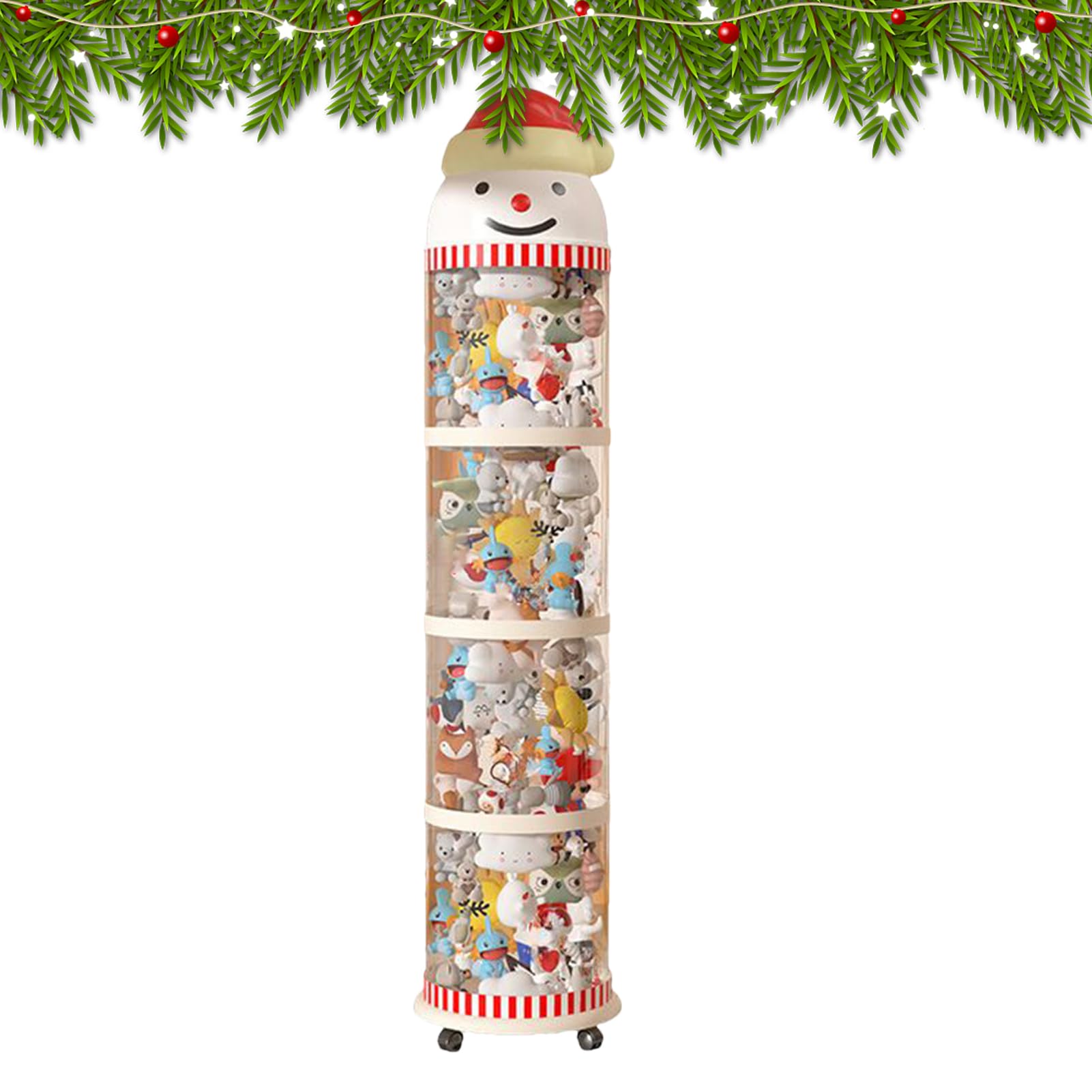 Generisch Contenedor de peluche | Torre de exhibición de peluche | transparente en forma de muñeco de nieve - Cajas de almacenamiento de juguetes de peluche con ruedas - para habitación de beb