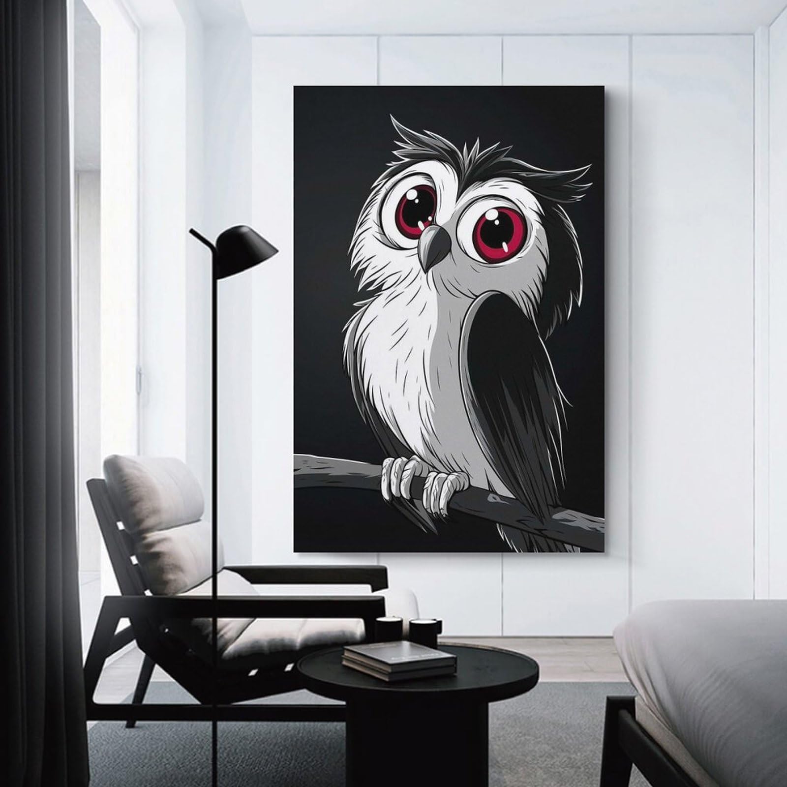 Junmoney Cartoon Owl with Big Eyes Wall Art Print 24x36inch(60x90cm), for Living Spaces, Bedrooms Or Relaxed Rooms, A Home Accent with Warm Character