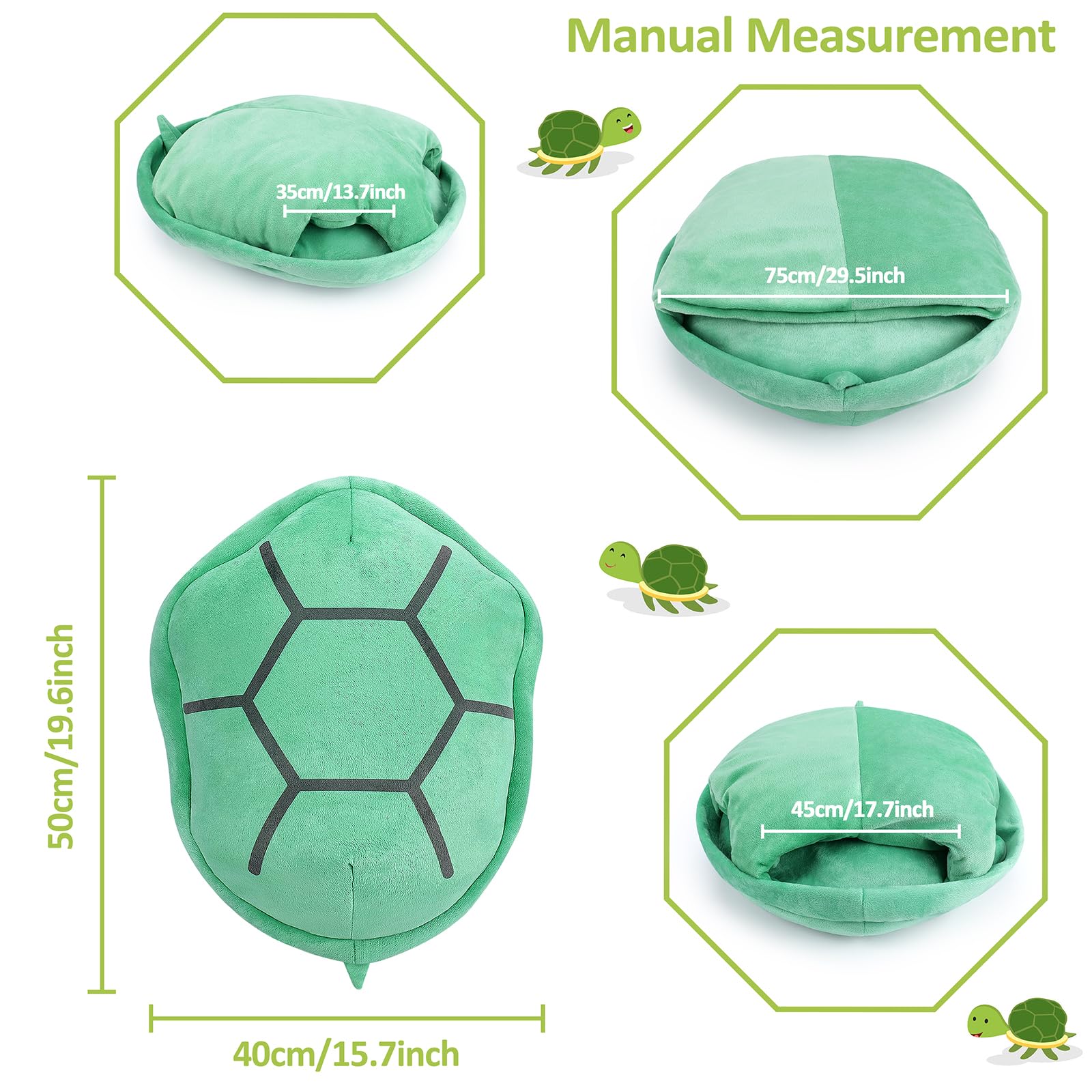 Fortuning's JDS Large Turtle Shell Plush Pillow 25.5 inch Stuffed Turtle Wearable Push Toy for Cosplay Costume Party Decor Families Game Cartoon Costume Multi-Purpose for Cosplay Animal Soft Toy - Image 3