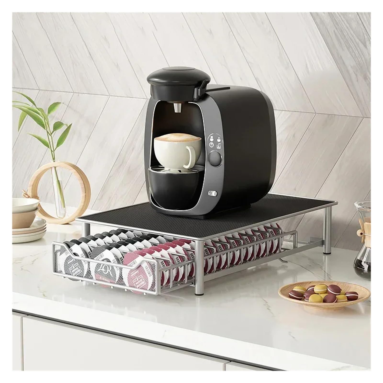Cajón para cápsulas de café compatible con Tassimo con capacidad para 60 cápsulas, estante de almacenamiento de café, accesorios de café, solución de almacenamiento de cajones de cocina