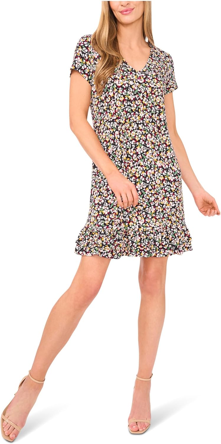 CeCe Womens Ruffled Hem V-Neck Knit Dress