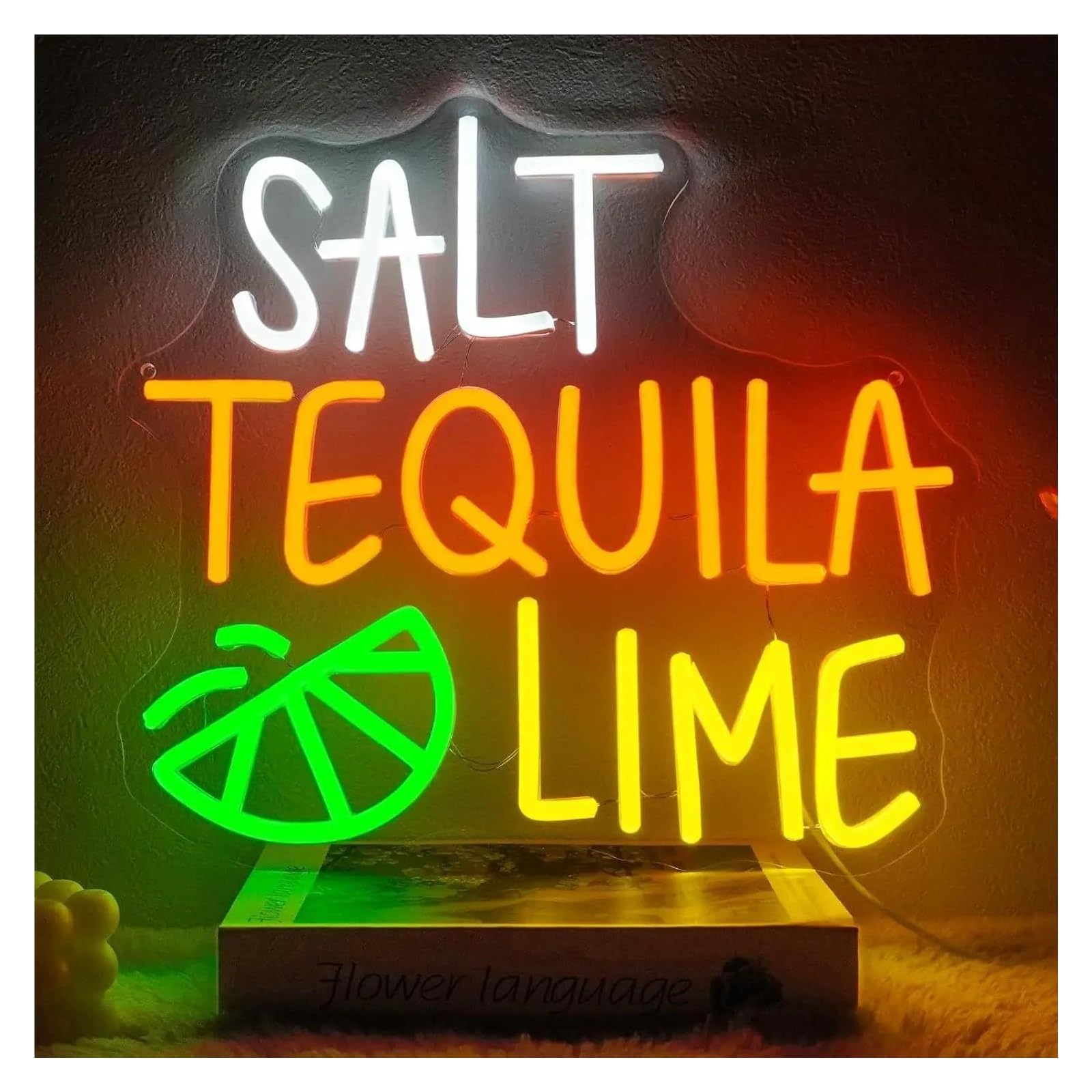 XENITE Hanging Art Neon Signs Salt Tequila Lime Neon Sign Dimmable Cocktail Bar Neon Light Sign for Man Cave Restaurant Pub Party Art Decor 35x32cm