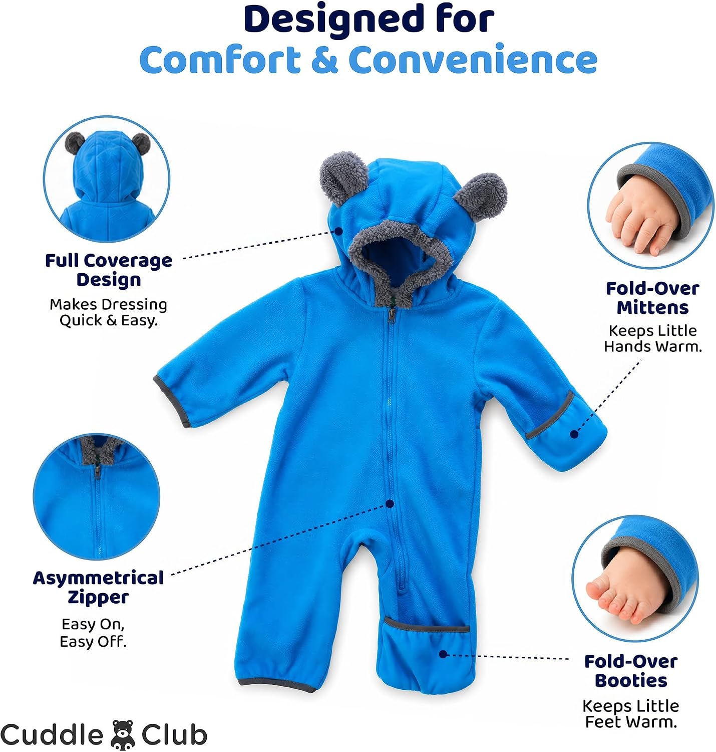Cuddle Club Fleece Baby Bunting Bodysuit Hoodie, Newborn - 5T image 3